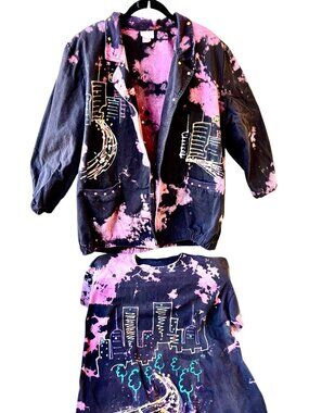 Vintage 80s Charle Casual of California Jacket & Shirt SET Artsy Paint Studs